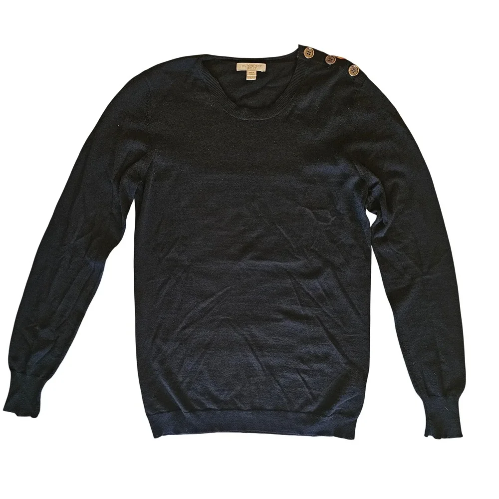 Burberry Brit Black Merino Wool Button Shoulder Sweater Large
